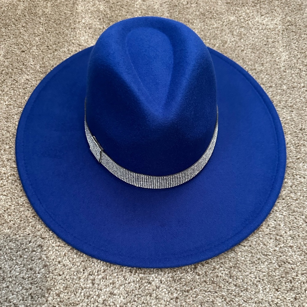 Blue Rhinestone Wide Brim Hat